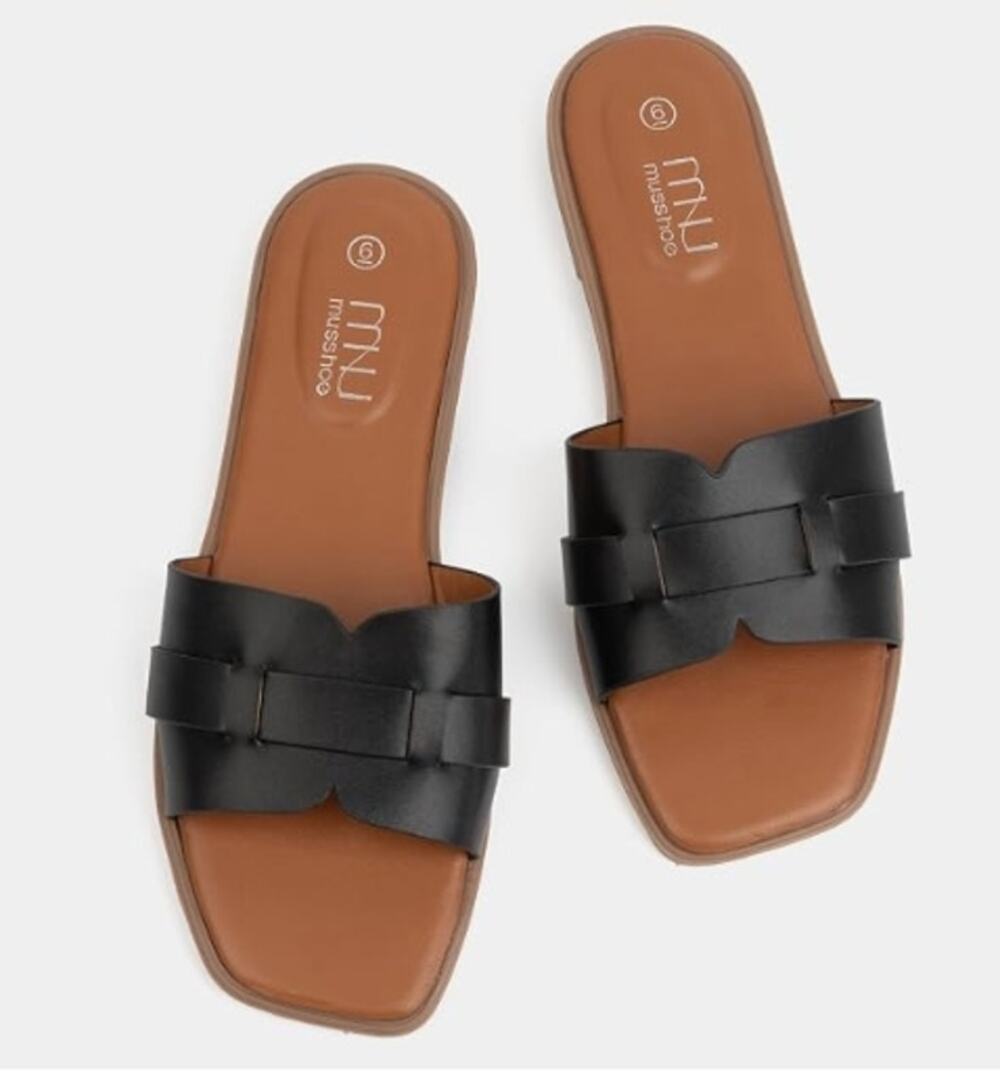 MUSSHOE Women’s Braided Slide Sandals Black Memory Foam Size 9 NIB